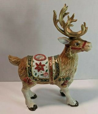 Large Fitz And Floyd Classics Holiday Father Christmas Reindeer Candle Holder