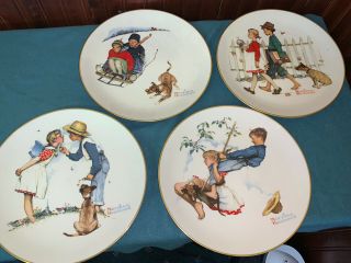 Norman Rockwell Gorham 1972 Four Seasons Set Of 4 " Young Love " Collector Plates