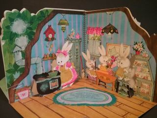 Hallmark Easter Card Bunny Land Paper Pop Up Card Book 1960 