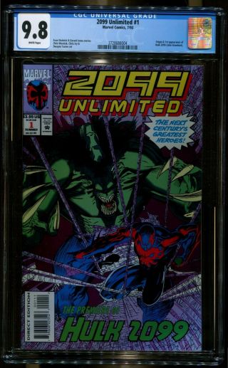 2099 Unlimited 1 Cgc 9.  8 Origin & 1st App Of Hulk 2099 Marvel