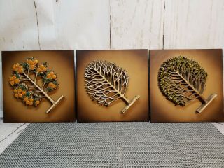 Set Of 3 Vintage 60s Syroco Wood 3d Tree Wall Art Plaques Mid Century Modern