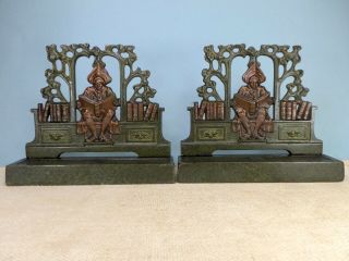 Judd,  Student In Library Painted Cast Iron Bookends,  Circa 1920 