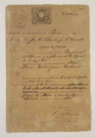 Spanish Colonial Document / Cedula De Citacion / Ponce Puerto Rico 1897 1
