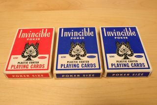 3 Decks Of Rare Vintage 1966 Invincible Poker Playing Cards By Whitman,