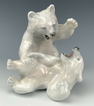 Royal Copenhagen Denmark Polar Bears Playing 1107 Signed Porcelain Figurine Ilo