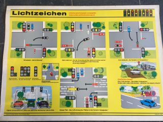 Vintage German Driving School Instructional Educational Wall Chart Traffic Light