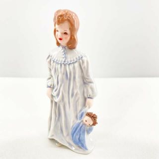 Florence Ceramics Winkum Girl In Blue Pajamas Holding Doll 5 1/2 " Tall