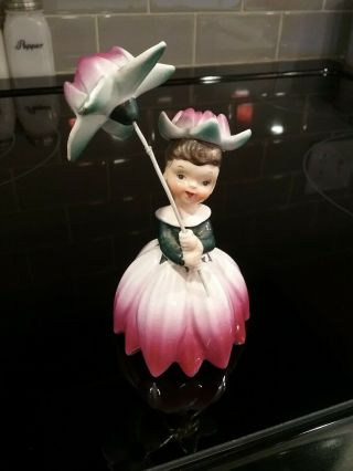Vintage 1956 Napco Flower Of The Month Girl With Flower/umbrella - A1949