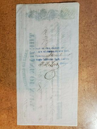 1878 Bank Of Napa US GOLD Coin First O Exchange CA Anglo Bank Watson Seligman NY 2