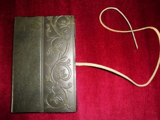 Vintage Tooled Grey Green Leather Address Book With Leather Strap