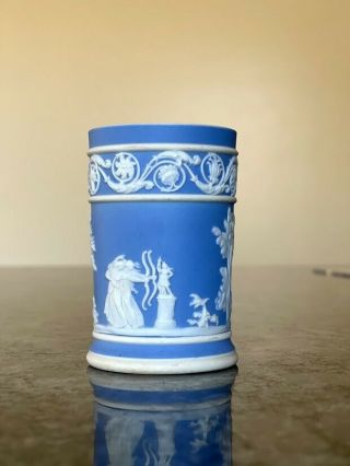 Wedgwood Jasperware Blue With White Mini Vase,  3 " Tall 1.  75 " Wide