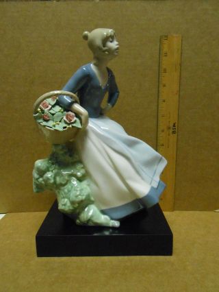 Large Rex Valencia Porcelain Figure Young Girl With Basket Of Flowers Spain