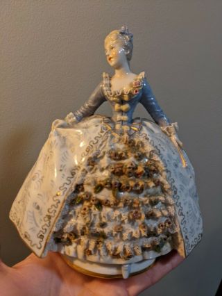 Quality German Von schierholz porcelain blue crinoline lady figurine figure 2