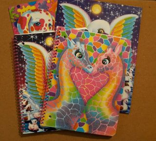 Lisa Frank Sparkle Glitter Folders & Spiral Notebooks Dogs Swan Giraffes