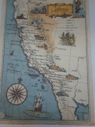 Vintage Illustrated Map Of Early California History By George Otto Hanft 1967