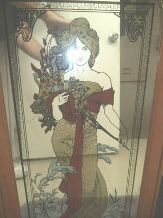 Vintage Large Spring Girl Mirror Art Wood Frame 31 " By 17 "