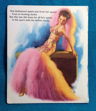 1940s - 1950s Pinup Girl Blotter Card Hollywood Queen Loves Her Sports Earl Moran