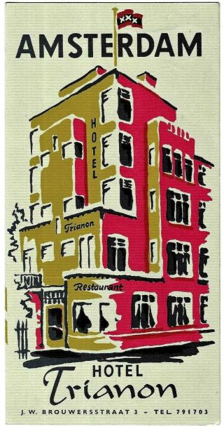 Vintage Hotel Trianon Amsterdam Holland Illustrated Brochure Map 1960s