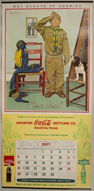 1971 Norman Rockwell Boy Scouts Of America Coca Cola Vintage Calendar Tin Top