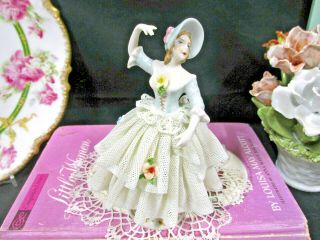 Vintage Germany Dresden Ballerina Figurine Doll Lace Dress Painted