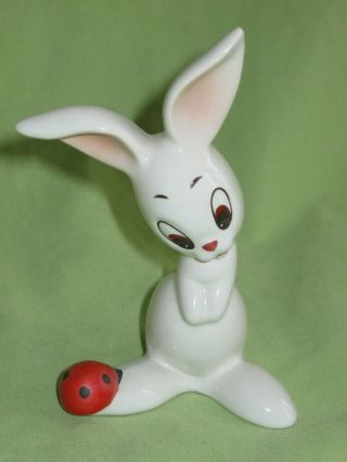 Rare Vintage Goebel W.  Germany 3 3/4 " Bunny Rabbit Glazed Figurine With Ladybug