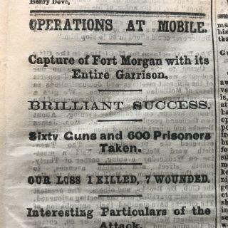 1864 Civil War Newspaper Union Captures Fort Morgan @ Battle Mobile Bay Alabama