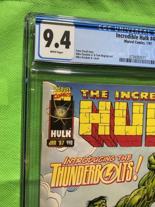 Incredible Hulk 449 CGC 9.  4 NM 1st Appearance Of The Thunderbolts 3