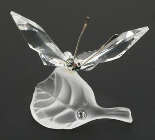 Retired Swarovski Crystal Butterfly On Frosted Leaf Figurine 182920