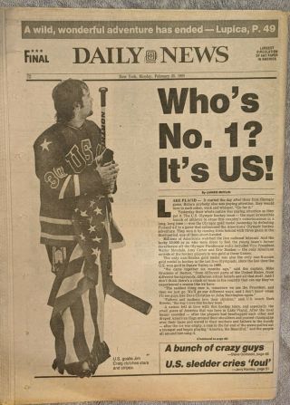 1980 U.  S.  Olympic Hockey Team Wins The Gold - Newspaper