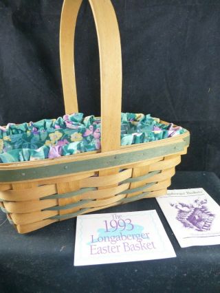 1993 Longaberger Large Stained Easter Basket Combo W/ Liner,  Protector,  Papers