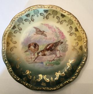 Antique 3 Crown China,  Germany,  Hand Painted Dowitch Bird Plate,  By Huchs,  Vntg.