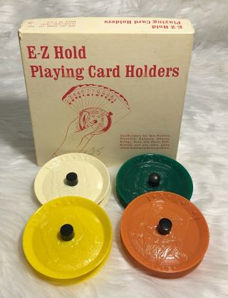 Vintage Playing Card Holder Set E - Z Grip King On Holder Are Jay Game Comp