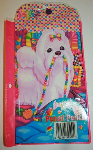 Vintage Lisa Frank Pencil Pouch Case Dog Beads Bag 3 Ring Snap Closure