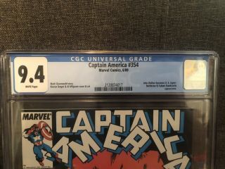 CAPTAIN AMERICA 354 - CGC 9.  4 - White Pages - 1989 1st U.  S.  AGENT 2