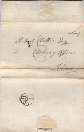 1773 London Bishopmarks On Stampless Letter To Robert Chester At Chancery Office