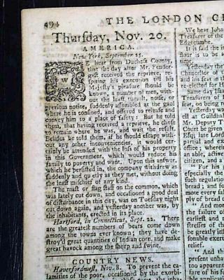 18th Century Pre Revolutionary War W/ American Colonies Reports 1766 Newspaper