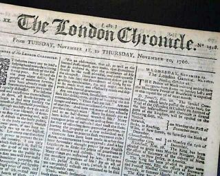 18th Century Pre Revolutionary War w/ AMERICAN COLONIES Reports 1766 Newspaper 2
