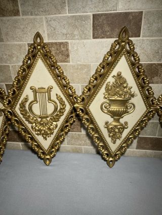 4 Vintage MCM Homco Syroco Gold Diamond Shape Wall Decor Plaques Made in USA 3