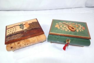 2 Music Boxes Edelweiss Sorrento Reuge Italy Green Cats