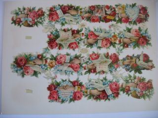 Victorian Raphael Tuck Sons Die Cut Scrap Sheet 1210 Roses Love Doves Hands