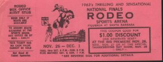Vintage National Finals Rodeo Ticket Stub Los Angeles California 1963