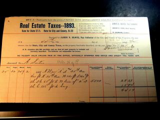 1893 - 1894 Real Estate Taxes For Adolf Sutro Large Paid Receipts Unique Rare