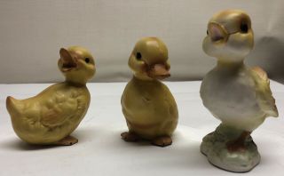 3 Vintage Lefton Spring Yellow Baby Ducks Ceramic Figurines Japan