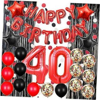 40th Birthday Decorations Black And Red With Balloons Ribbon And Straw For Women