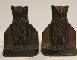 Antique Art Deco Mid Century Bronze Owl Standing Bookends Hubley