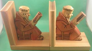 Monk figurine bookends wood carved Swiss made Holz - Schnitzerei Hein 5 