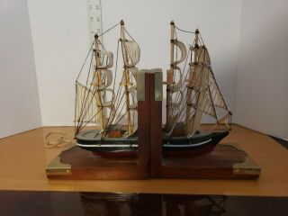 Vintage Ship Boat Bookends Wooden Book Holders Pirate Ship Sailing
