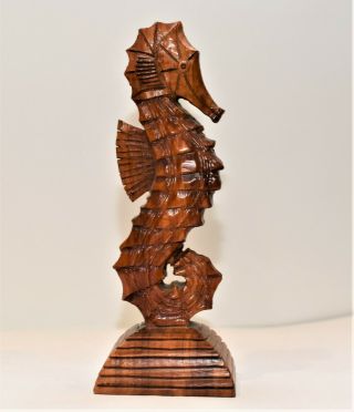 Wood Baker Signed Carving Wood Sea Horse Figurine 1988 9 Inches 6.  2n