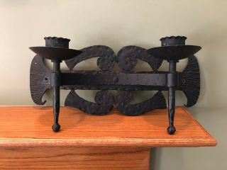 Vintage Wrought Iron Medieval Gothic Wall Sconce Double Candle Holder