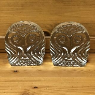 Vintage Clear Glass Owl Bookends Pilgrim Glass Co Set Of 2